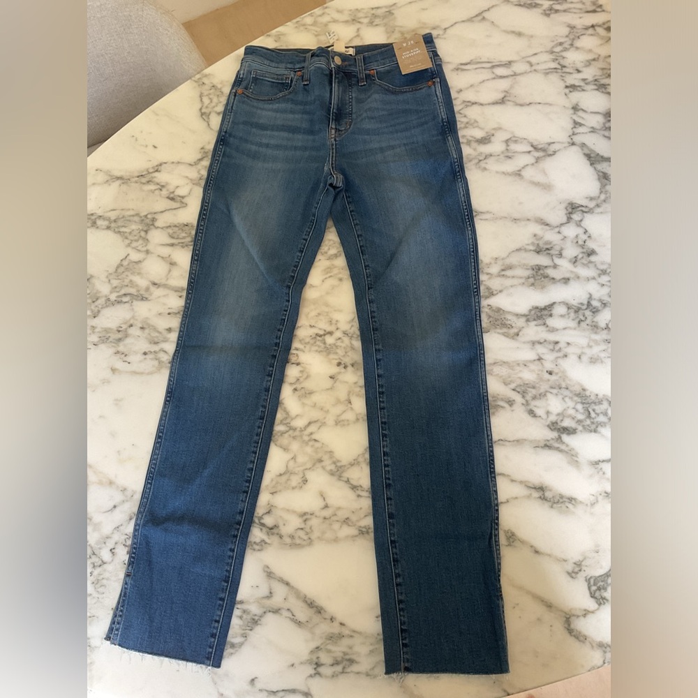 NWT Madewell Mid-rise Stovepipe Jean Signature Stretch Sz 28 Flawed Torn front